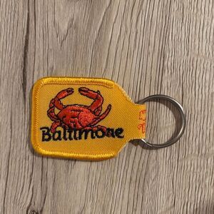 Baltimore MD Crab WBIC Radio 1981 yellow cloth embroidered keychain vintage